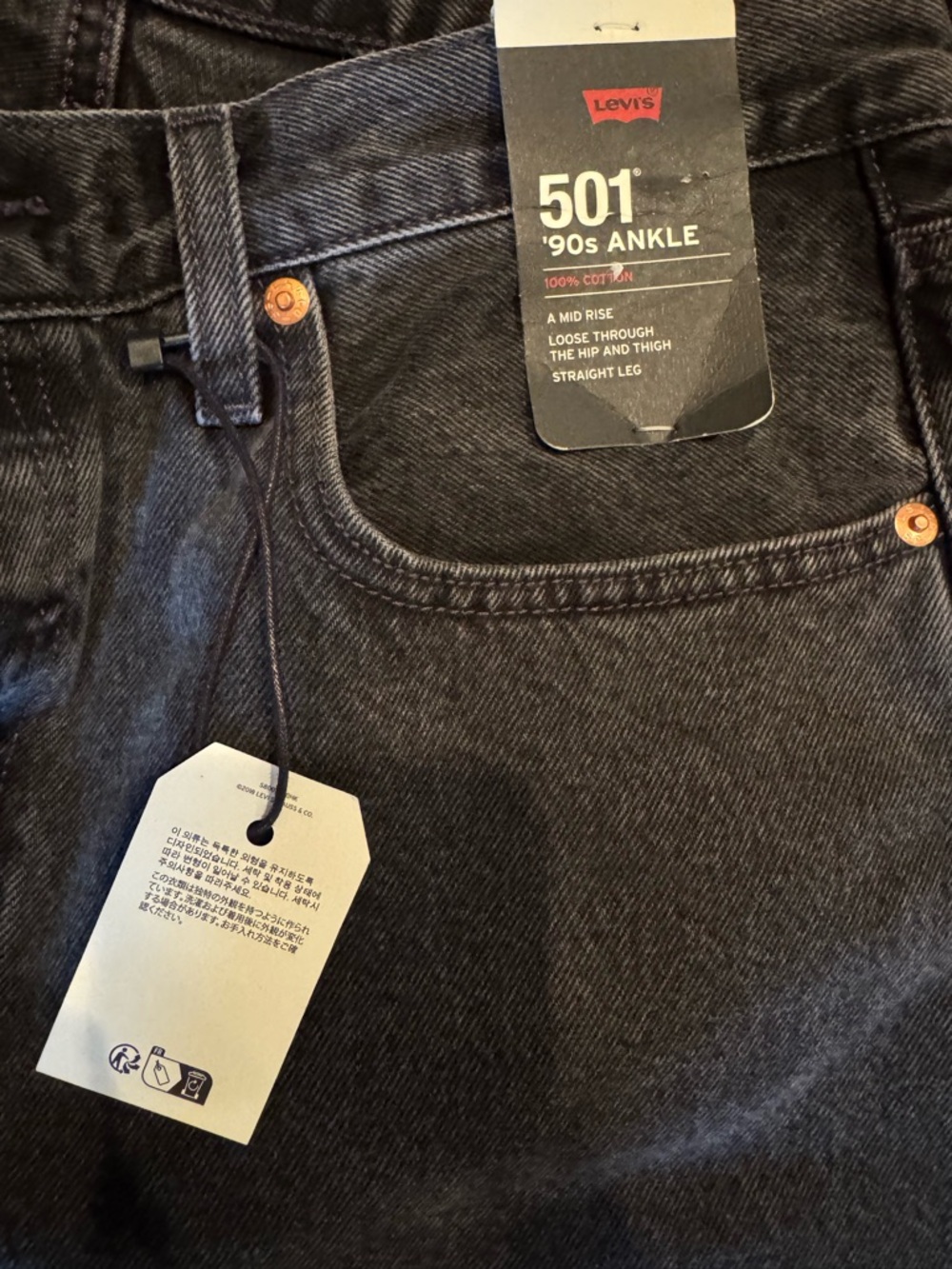 Levi’s 501 90s Ankle Jeans Women’s Black Denim 30x27 NWT - Picture 4 of 8